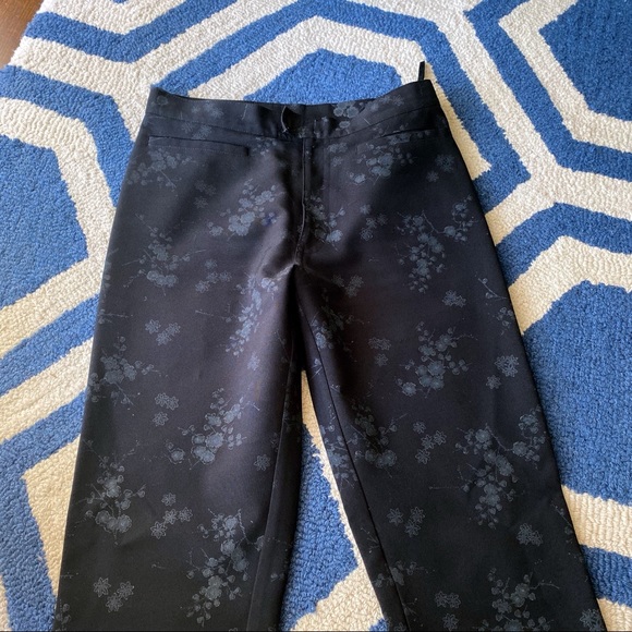 🖤 CLASSIC BLACK GREY FLORAL STRAIGHT LEG HIGH WAIST PANTS! - Picture 5 of 9